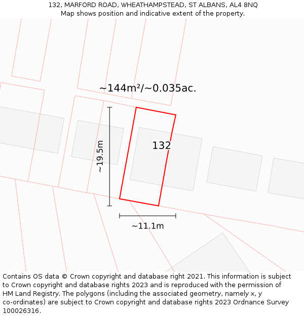 132, MARFORD ROAD, WHEATHAMPSTEAD, ST ALBANS, AL4 8NQ: Plot and title map