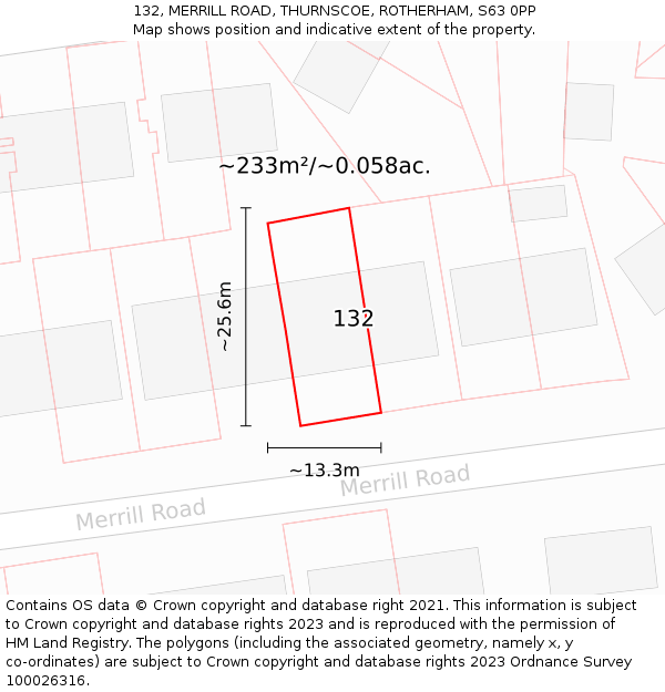 132, MERRILL ROAD, THURNSCOE, ROTHERHAM, S63 0PP: Plot and title map