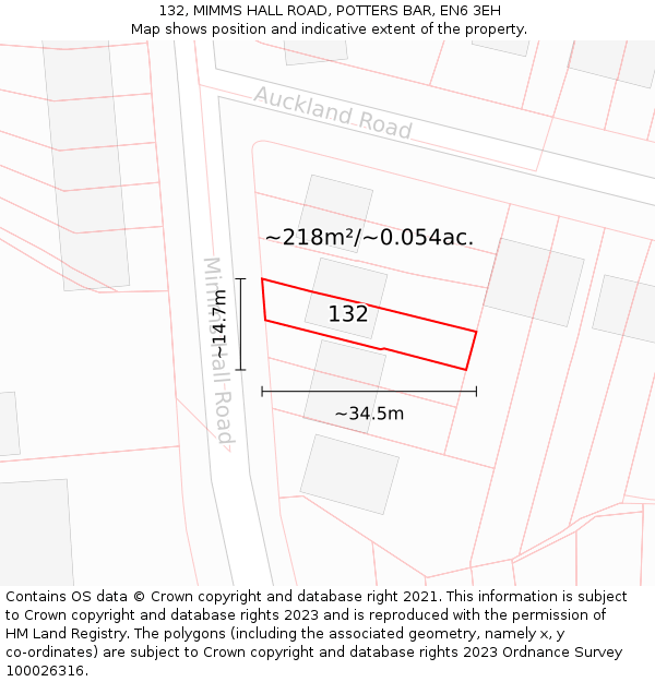 132, MIMMS HALL ROAD, POTTERS BAR, EN6 3EH: Plot and title map