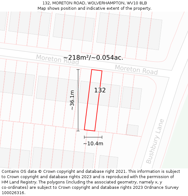 132, MORETON ROAD, WOLVERHAMPTON, WV10 8LB: Plot and title map