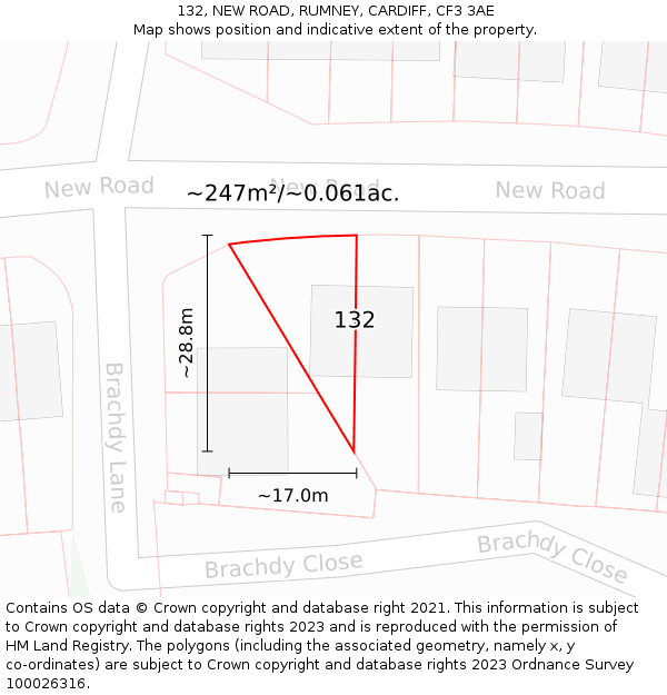 132, NEW ROAD, RUMNEY, CARDIFF, CF3 3AE: Plot and title map
