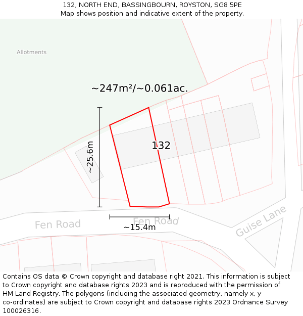 132, NORTH END, BASSINGBOURN, ROYSTON, SG8 5PE: Plot and title map