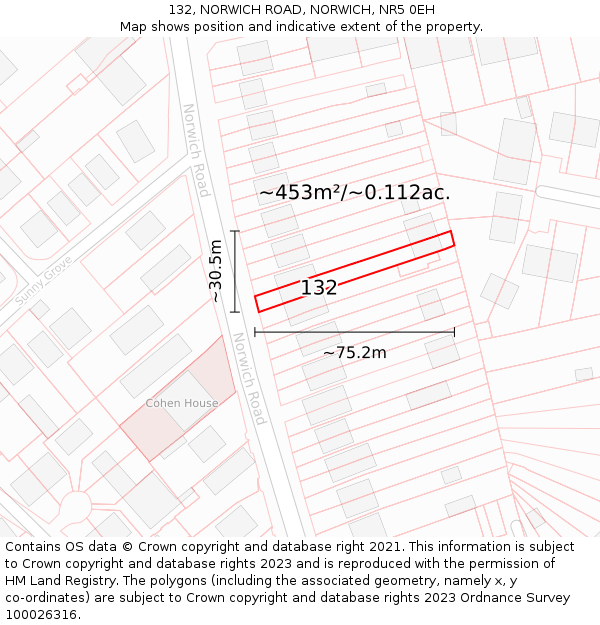 132, NORWICH ROAD, NORWICH, NR5 0EH: Plot and title map