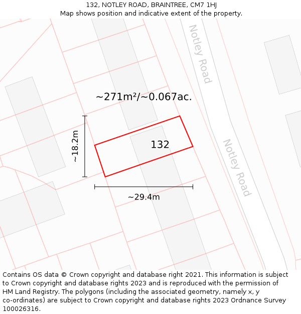 132, NOTLEY ROAD, BRAINTREE, CM7 1HJ: Plot and title map