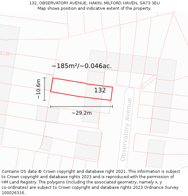 132, OBSERVATORY AVENUE, HAKIN, MILFORD HAVEN, SA73 3EU: Plot and title map