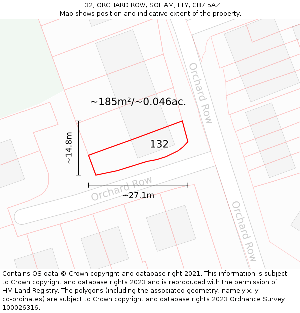 132, ORCHARD ROW, SOHAM, ELY, CB7 5AZ: Plot and title map