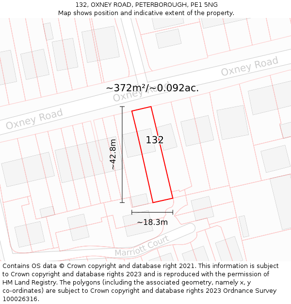 132, OXNEY ROAD, PETERBOROUGH, PE1 5NG: Plot and title map