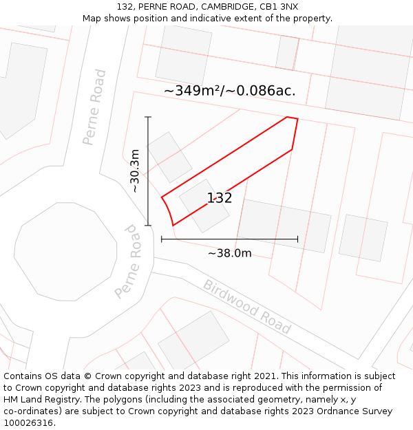 132, PERNE ROAD, CAMBRIDGE, CB1 3NX: Plot and title map