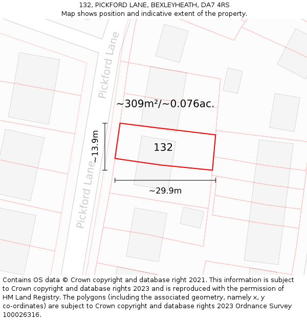 132, PICKFORD LANE, BEXLEYHEATH, DA7 4RS: Plot and title map
