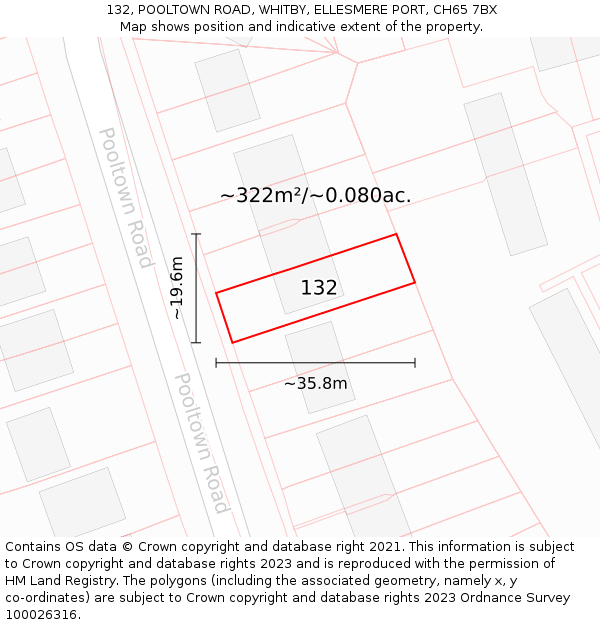 132, POOLTOWN ROAD, WHITBY, ELLESMERE PORT, CH65 7BX: Plot and title map