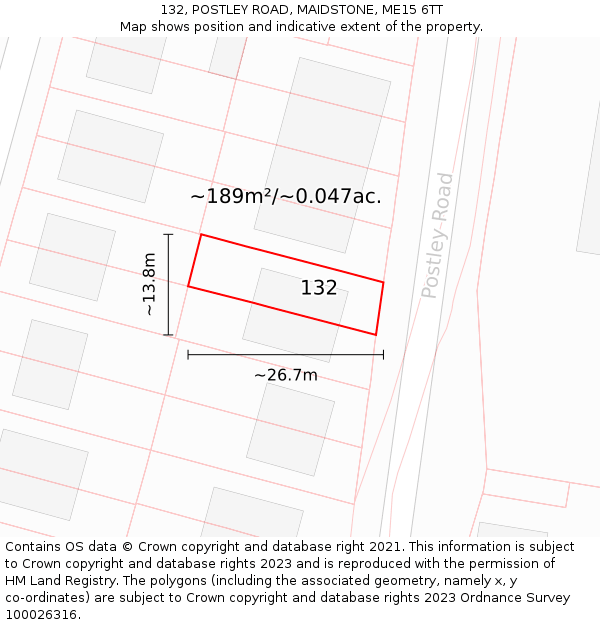 132, POSTLEY ROAD, MAIDSTONE, ME15 6TT: Plot and title map