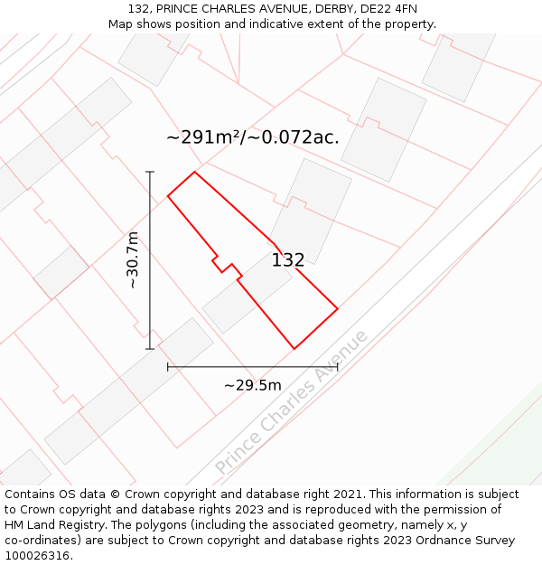 132, PRINCE CHARLES AVENUE, DERBY, DE22 4FN: Plot and title map