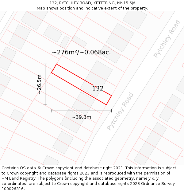 132, PYTCHLEY ROAD, KETTERING, NN15 6JA: Plot and title map