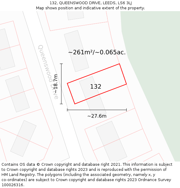 132, QUEENSWOOD DRIVE, LEEDS, LS6 3LJ: Plot and title map