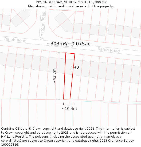 132, RALPH ROAD, SHIRLEY, SOLIHULL, B90 3JZ: Plot and title map
