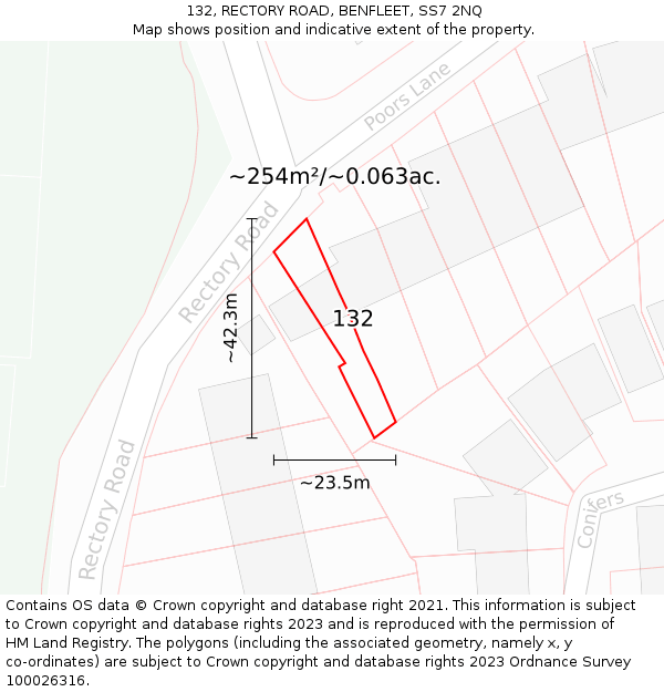 132, RECTORY ROAD, BENFLEET, SS7 2NQ: Plot and title map