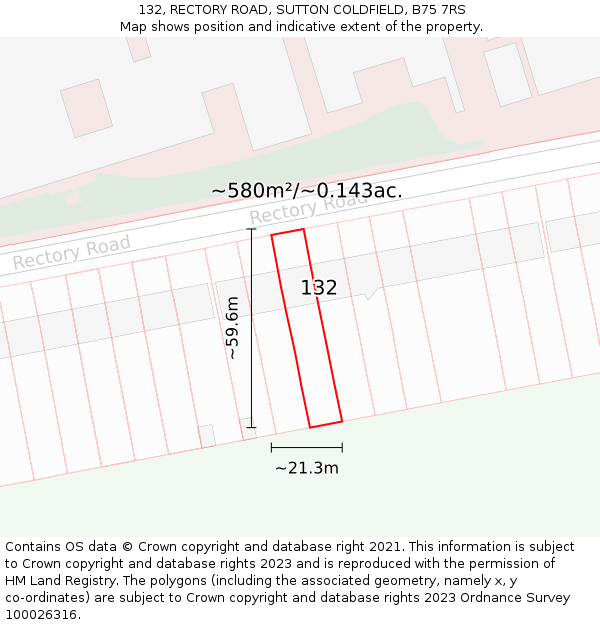 132, RECTORY ROAD, SUTTON COLDFIELD, B75 7RS: Plot and title map