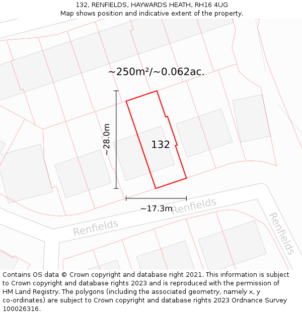 132, RENFIELDS, HAYWARDS HEATH, RH16 4UG: Plot and title map