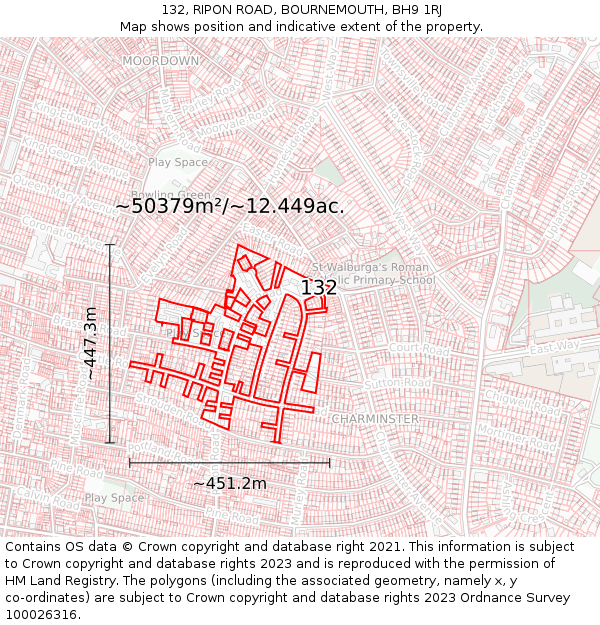 132, RIPON ROAD, BOURNEMOUTH, BH9 1RJ: Plot and title map