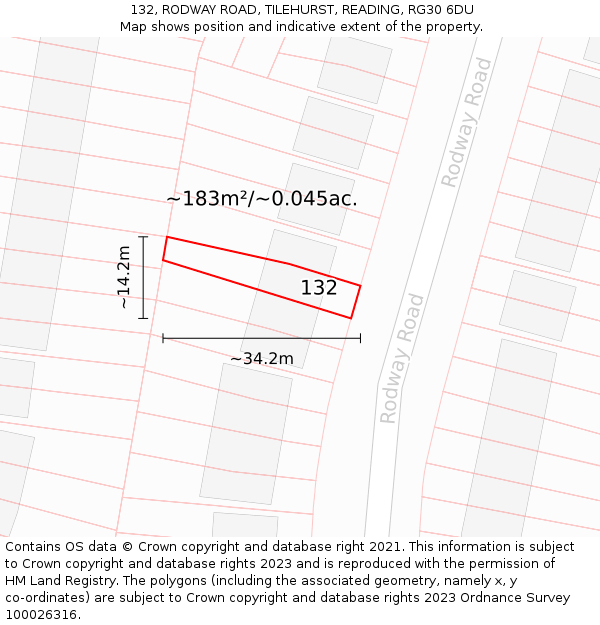 132, RODWAY ROAD, TILEHURST, READING, RG30 6DU: Plot and title map