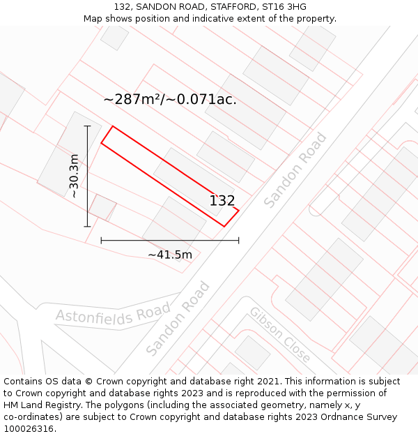132, SANDON ROAD, STAFFORD, ST16 3HG: Plot and title map