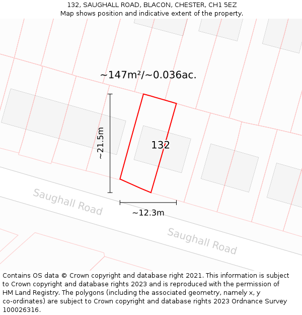 132, SAUGHALL ROAD, BLACON, CHESTER, CH1 5EZ: Plot and title map