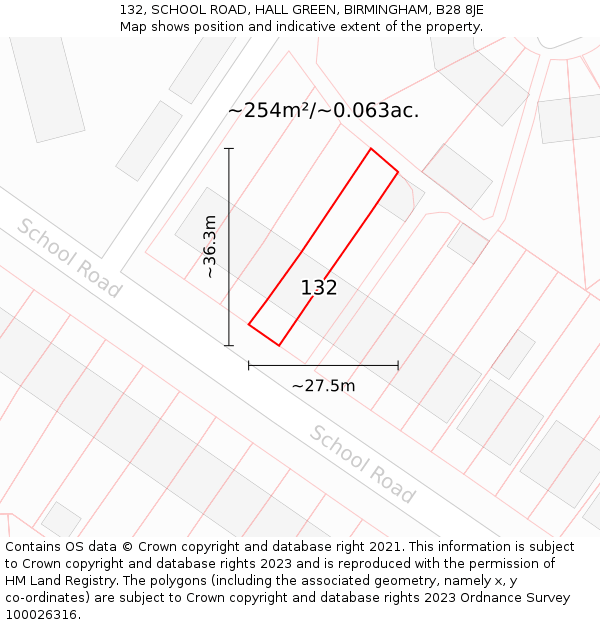 132, SCHOOL ROAD, HALL GREEN, BIRMINGHAM, B28 8JE: Plot and title map