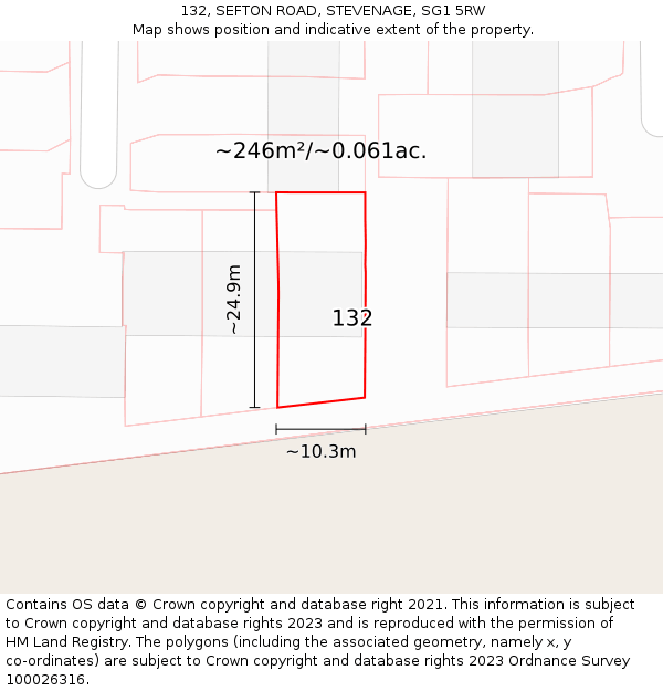 132, SEFTON ROAD, STEVENAGE, SG1 5RW: Plot and title map