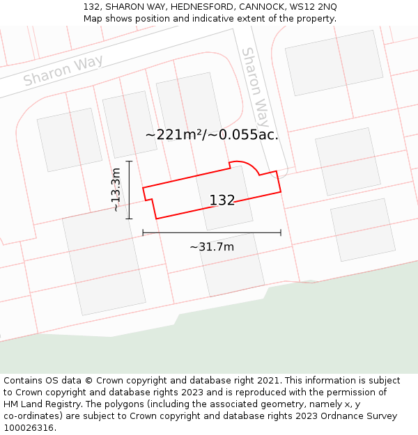 132, SHARON WAY, HEDNESFORD, CANNOCK, WS12 2NQ: Plot and title map