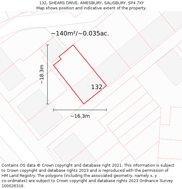 132, SHEARS DRIVE, AMESBURY, SALISBURY, SP4 7XY: Plot and title map