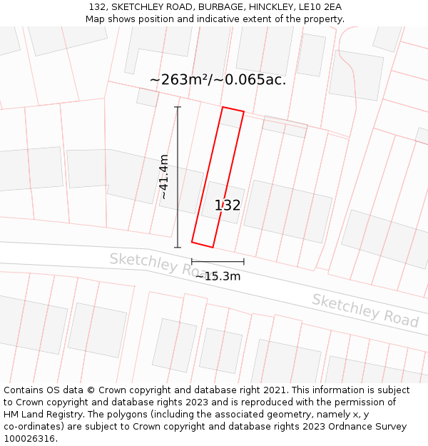 132, SKETCHLEY ROAD, BURBAGE, HINCKLEY, LE10 2EA: Plot and title map