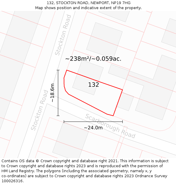 132, STOCKTON ROAD, NEWPORT, NP19 7HG: Plot and title map