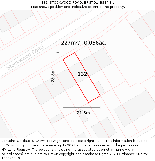 132, STOCKWOOD ROAD, BRISTOL, BS14 8JL: Plot and title map