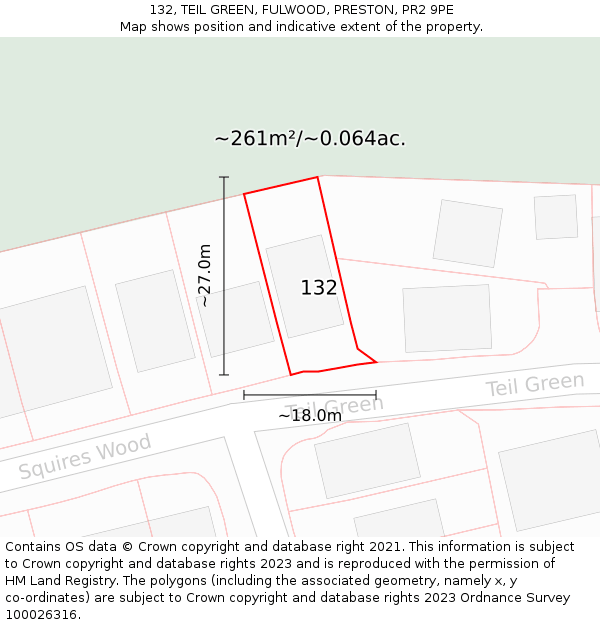132, TEIL GREEN, FULWOOD, PRESTON, PR2 9PE: Plot and title map