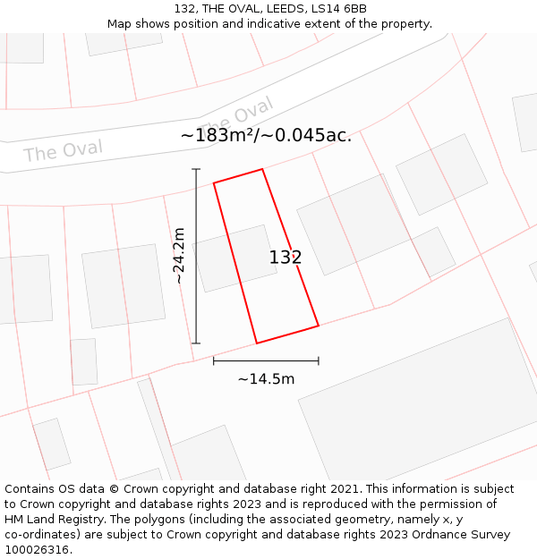 132, THE OVAL, LEEDS, LS14 6BB: Plot and title map