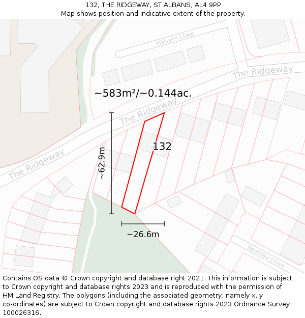 132, THE RIDGEWAY, ST ALBANS, AL4 9PP: Plot and title map