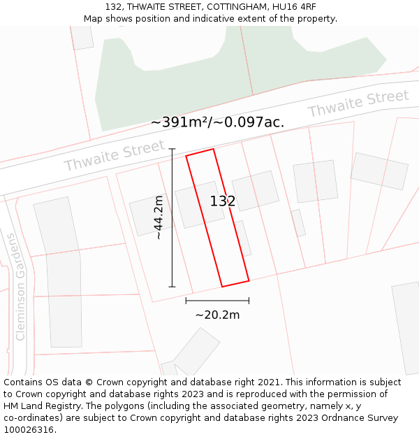 132, THWAITE STREET, COTTINGHAM, HU16 4RF: Plot and title map