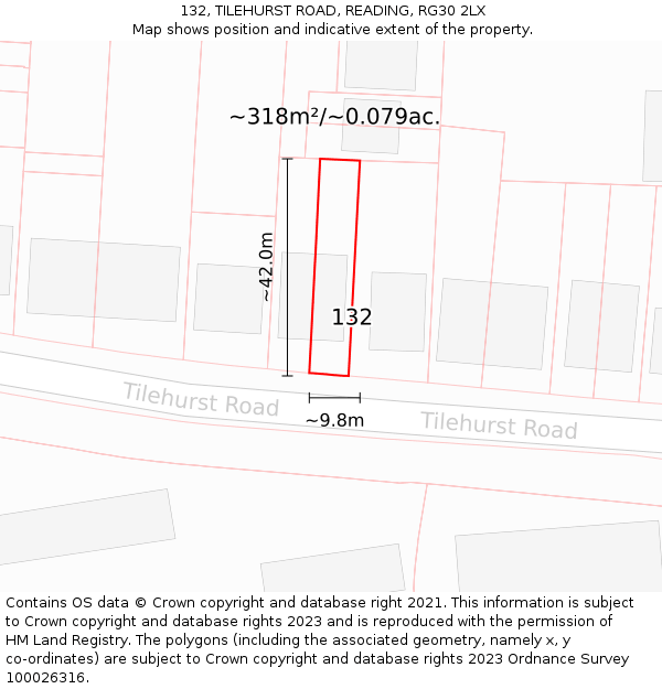 132, TILEHURST ROAD, READING, RG30 2LX: Plot and title map