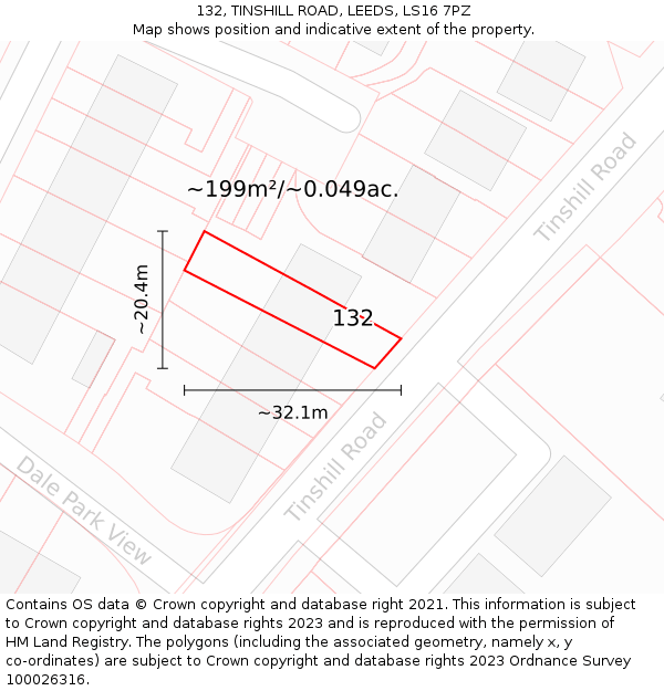 132, TINSHILL ROAD, LEEDS, LS16 7PZ: Plot and title map