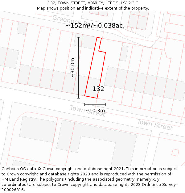 132, TOWN STREET, ARMLEY, LEEDS, LS12 3JG: Plot and title map