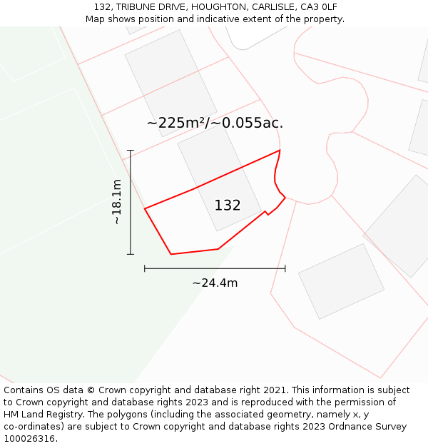 132, TRIBUNE DRIVE, HOUGHTON, CARLISLE, CA3 0LF: Plot and title map