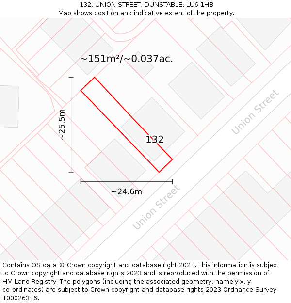 132, UNION STREET, DUNSTABLE, LU6 1HB: Plot and title map