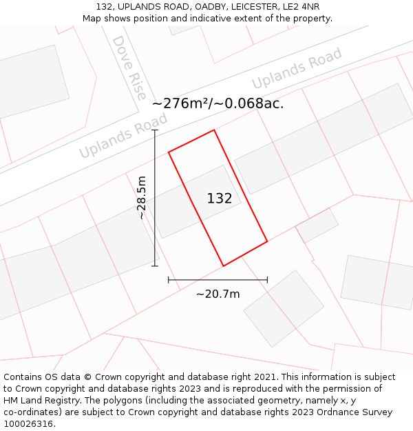 132, UPLANDS ROAD, OADBY, LEICESTER, LE2 4NR: Plot and title map