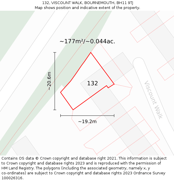 132, VISCOUNT WALK, BOURNEMOUTH, BH11 9TJ: Plot and title map