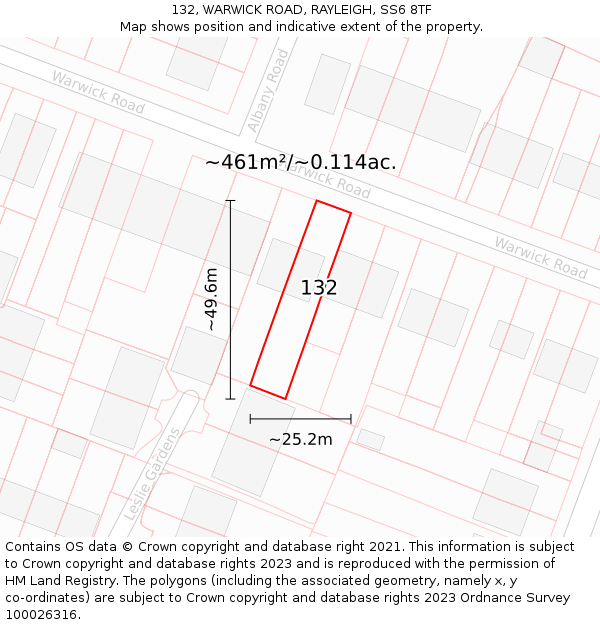132, WARWICK ROAD, RAYLEIGH, SS6 8TF: Plot and title map