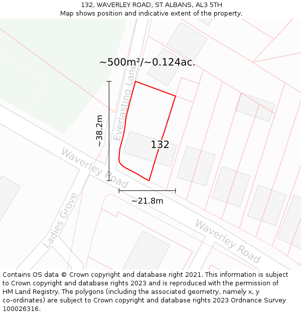 132, WAVERLEY ROAD, ST ALBANS, AL3 5TH: Plot and title map