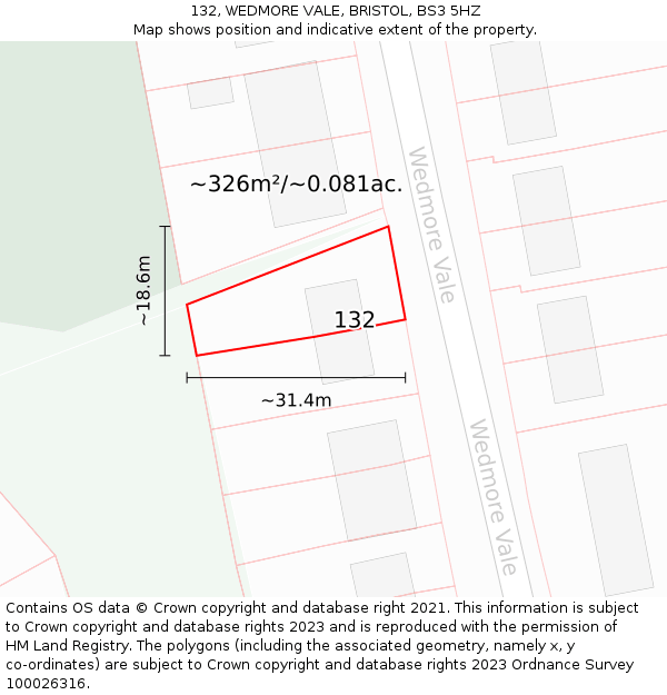 132, WEDMORE VALE, BRISTOL, BS3 5HZ: Plot and title map