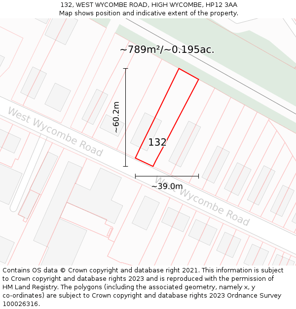 132, WEST WYCOMBE ROAD, HIGH WYCOMBE, HP12 3AA: Plot and title map