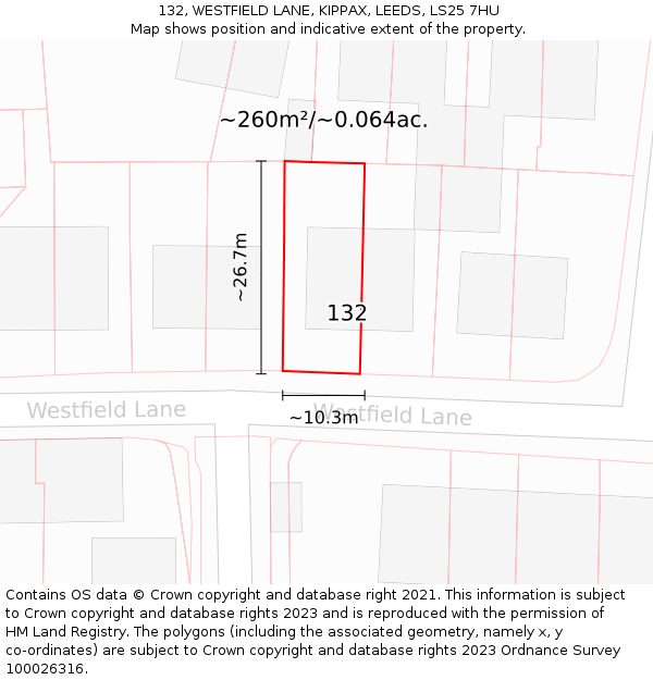 132, WESTFIELD LANE, KIPPAX, LEEDS, LS25 7HU: Plot and title map