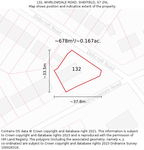 132, WHIRLOWDALE ROAD, SHEFFIELD, S7 2NL: Plot and title map